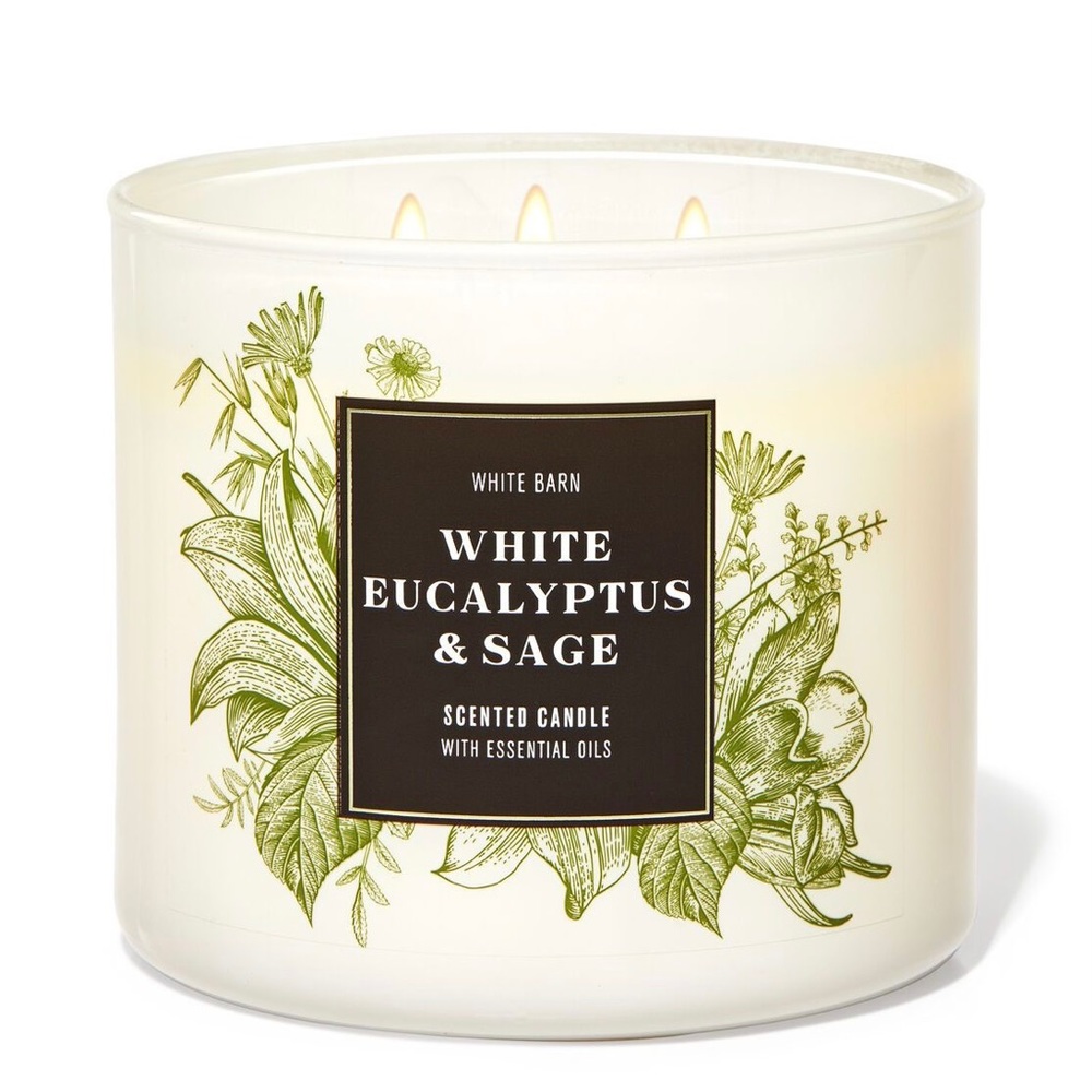 White Eucalyptus and Sage Three Wick Candle - White Barn Bath and Body Works
